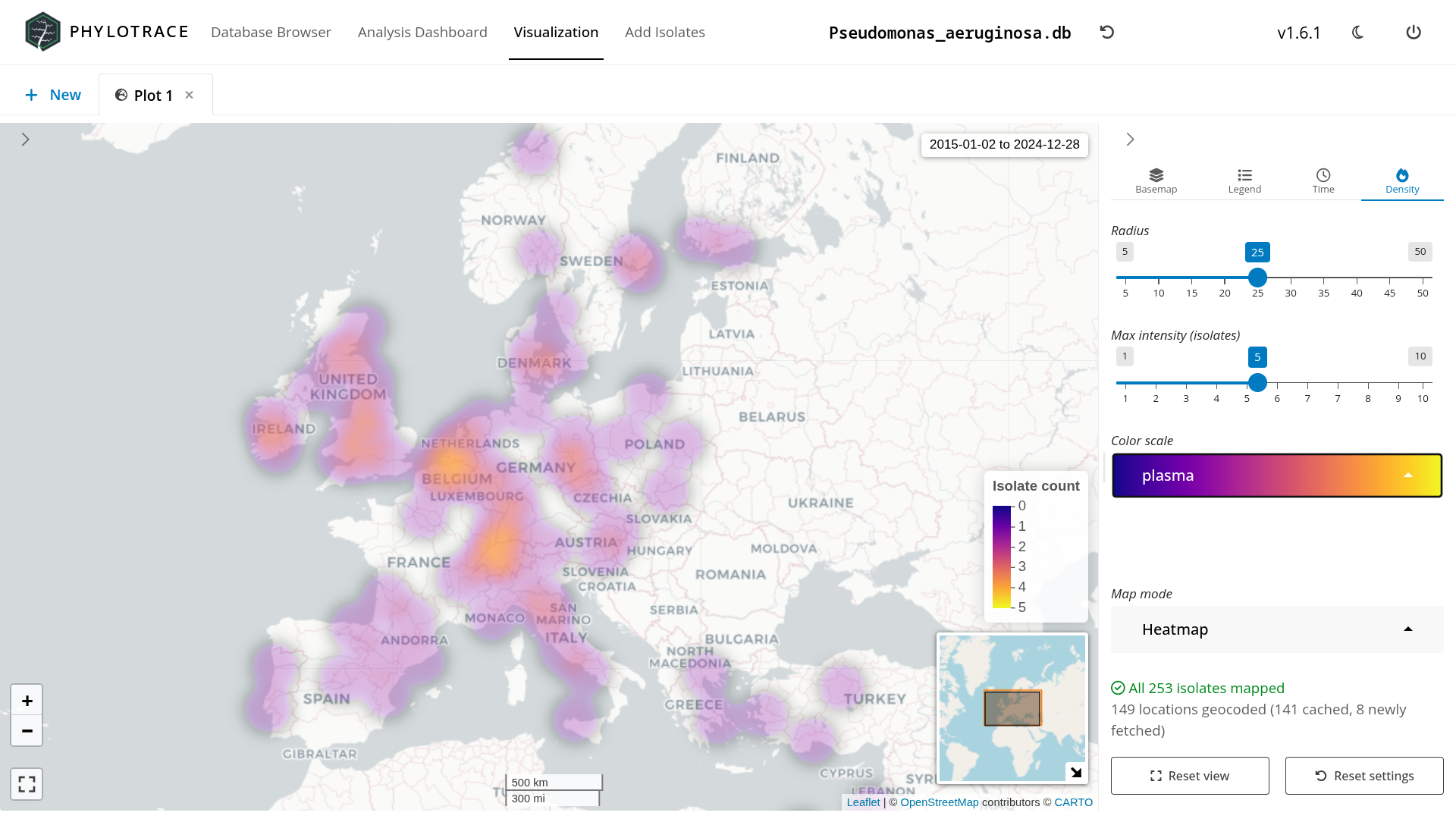 Geographic map view plotting sampling locations alongside a resistance heatmap